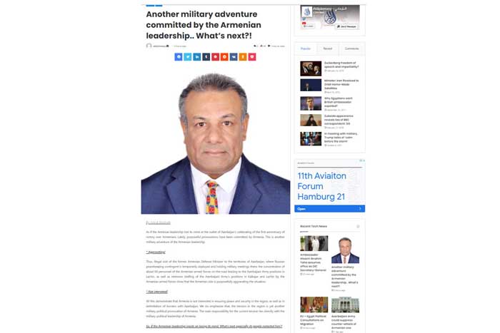 Misirli jurnalist: Ermənistanın hərbi təxribatlarının qarşısı alınmalıdır